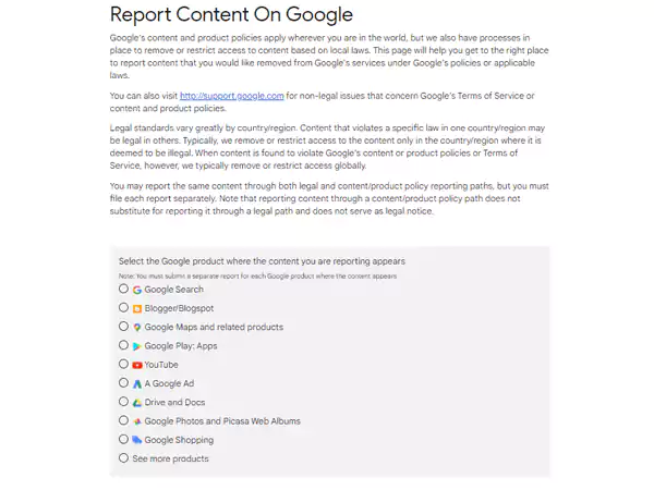 Report Content On Google