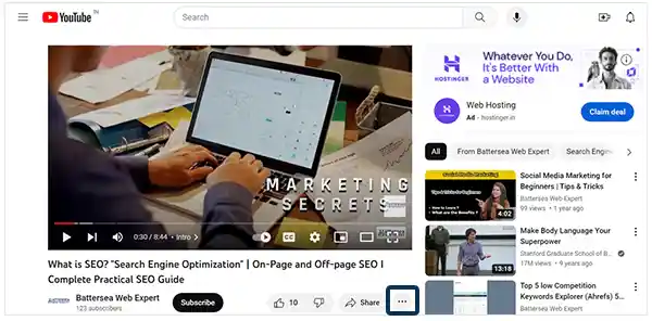 Select the Three dot menu under the video