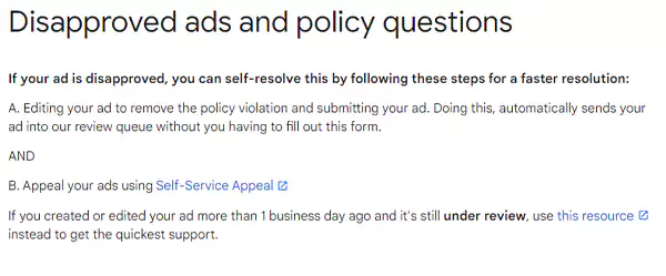 disapproved ads policy