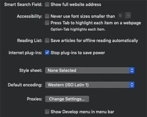 Show Develop Menu in the Menu Bar