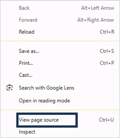 view source code on Chrome