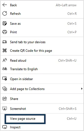 view source code on Edge