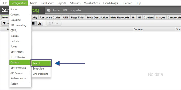 Configuration then Custom then Search