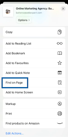 Select Find on Page