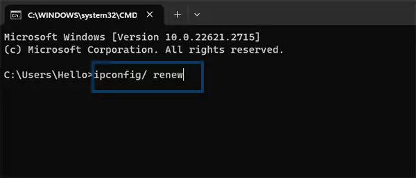 IP Address renew prompt in Windows