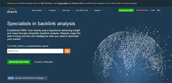 Majestic SEO homepage