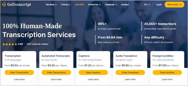 The-GoTranscript-web-page