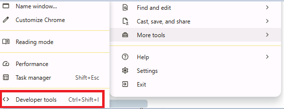 developer tool on Chrome