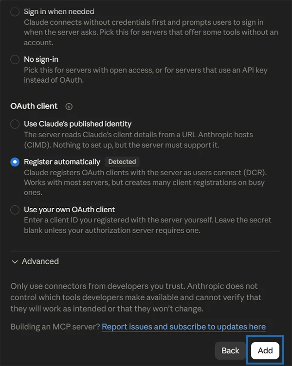 Scroll down and click the Add option