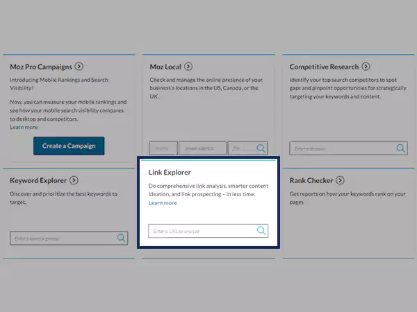 Moz Link Explorer Link Explorer Section